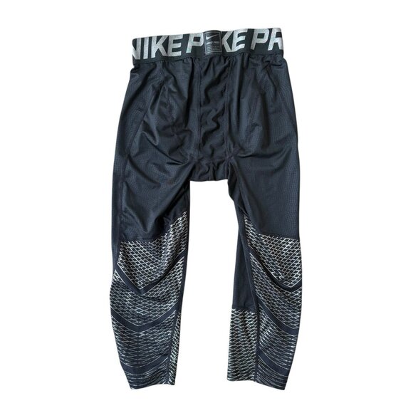 Nike Pro Hypercool Compression Pants Mens Large Tights 3/4 Black Silver - Picture 3 of 7